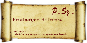Presburger Szironka névjegykártya